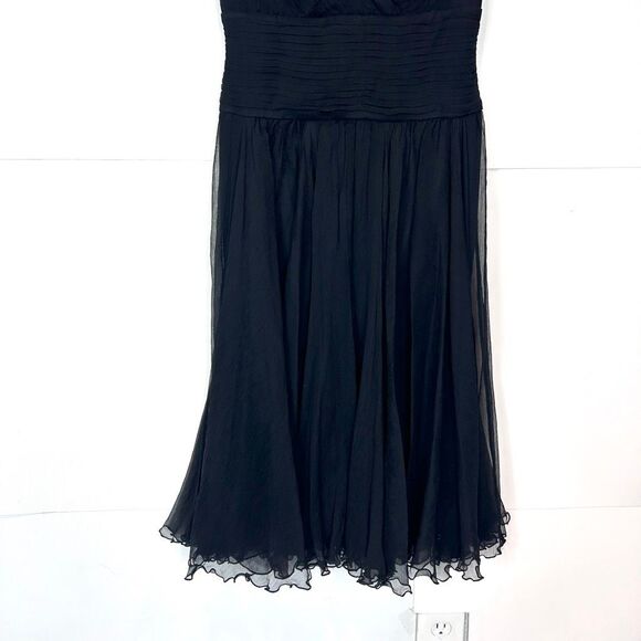 Tadashi Collection midi Dress sz 6 Black Silk Chiffon Pleated Sleeveless v neck - Picture 8 of 15